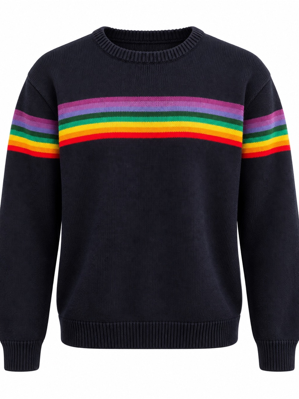 Brandy Melville Brianna Rainbow Stripe Cotton Sweater Navy One Size